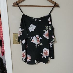 Floral Black Women's Cold Shoulder Top